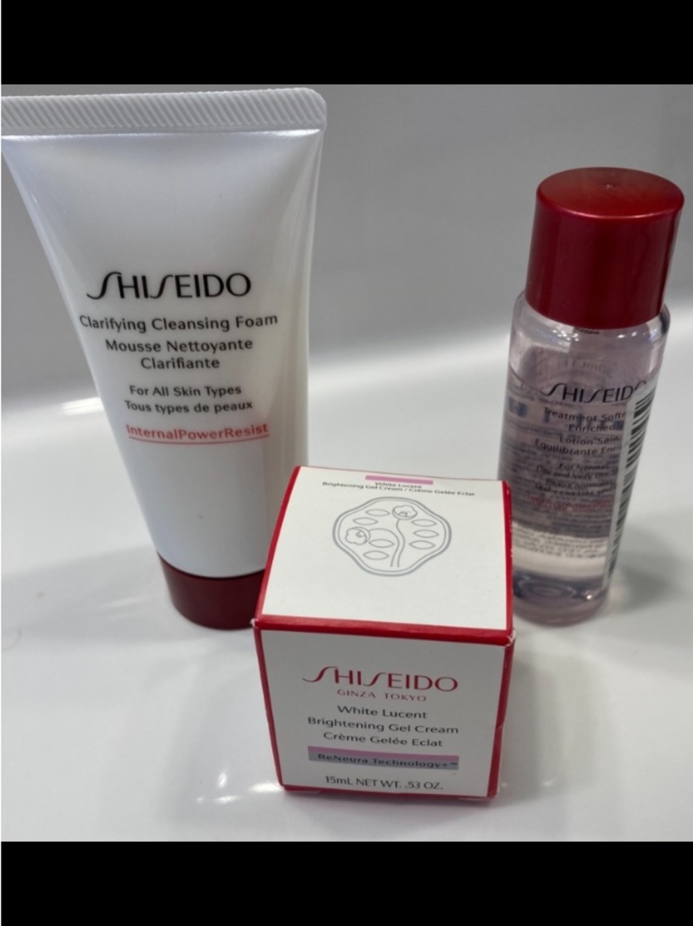 Shiseido White Lucent Gel/Clarifying Cleanser/Softener-Free Lancome Makeup Bag